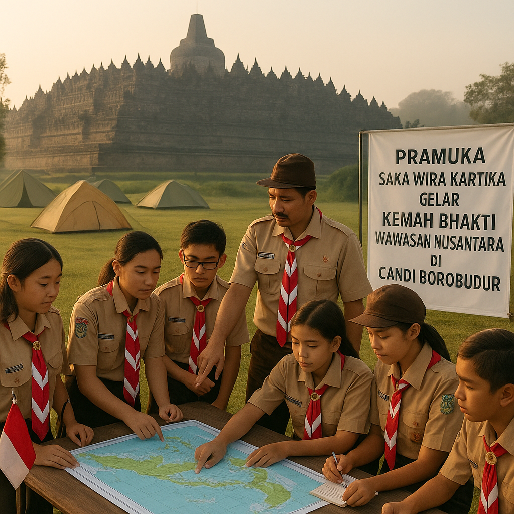 Pramuka Saka Wira Kartika Gelar Kemah Bhakti Wawasan Nusantara di Candi Borobudur