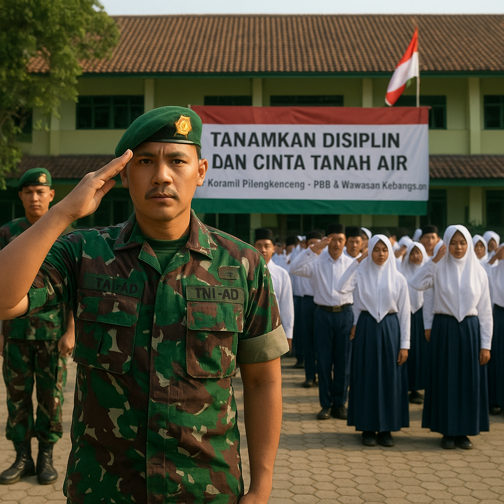 Tanamkan Disiplin dan Cinta Tanah Air, Koramil Pilangkenceng Bekali Siswa MTSN 7 Madiun dengan PBB dan Wawasan Kebangsaan