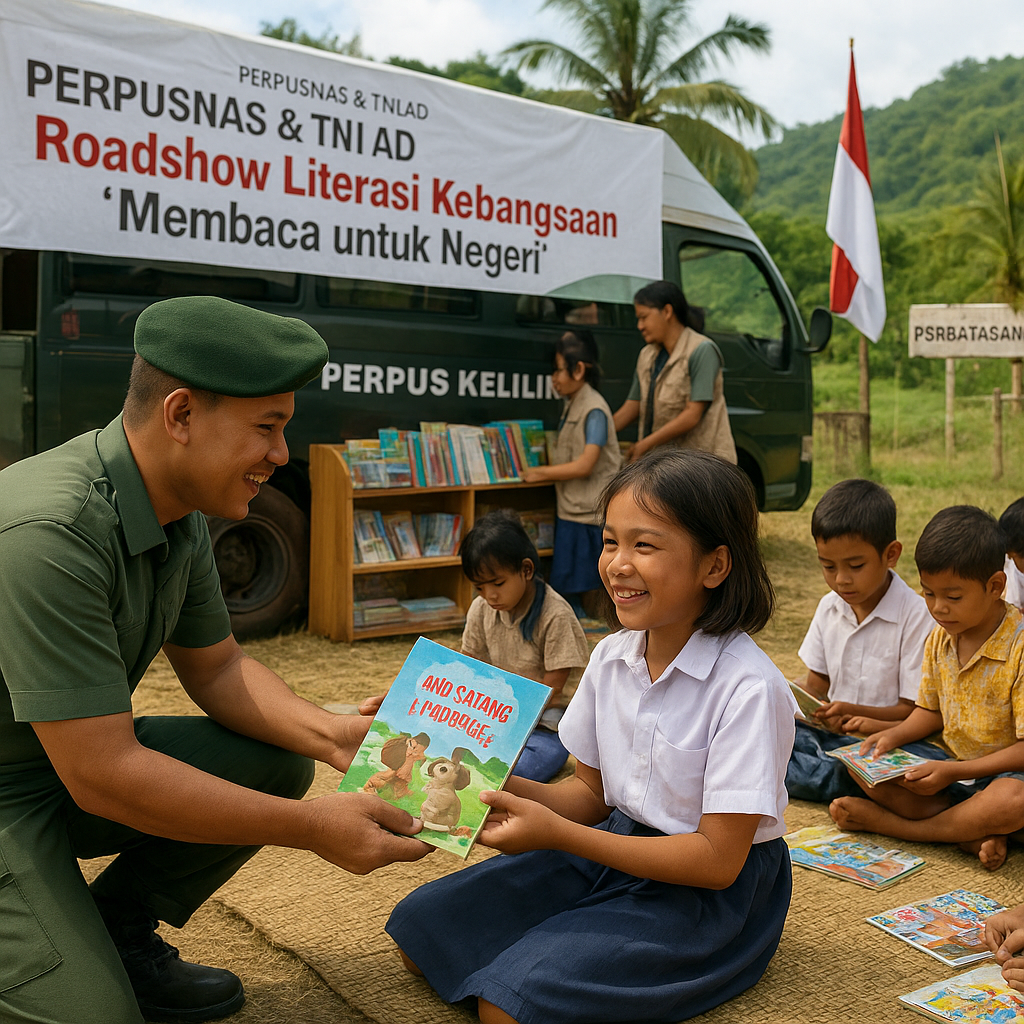 Perpusnas dan TNI AD Gelar Roadshow Literasi Kebangsaan 'Membaca untuk Negeri' di Perbatasan