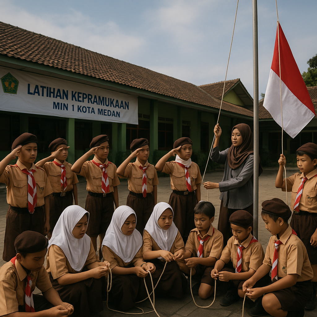 Latihan Kepramukaan MIN 1 Kota Medan Tanamkan Kemandirian da...