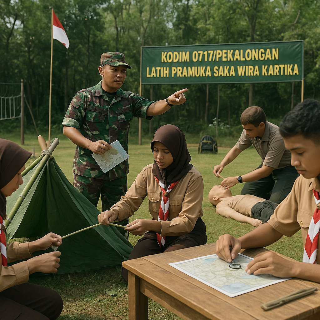 Kodim 0717/Pekalongan Latih Pramuka Saka Wira Kartika dengan...