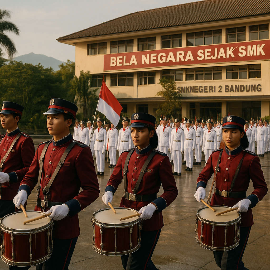 Siswa SMK di Bandung Praktik Bela Negara Lewat Drumband dan...