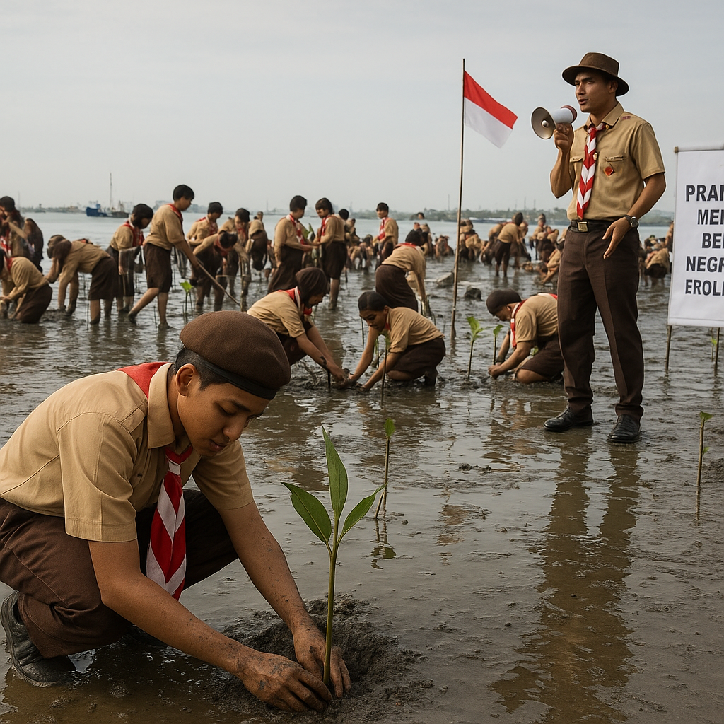 Kegiatan Pramuka di Medan Ajak Pelajar Tanam Mangrove sebaga...