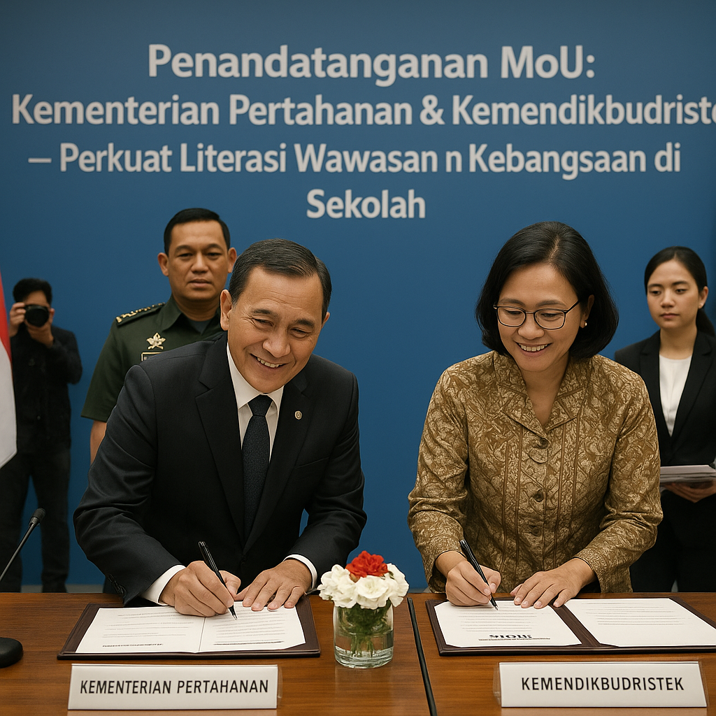 Kementerian Pertahanan dan Kemendikbudristek Tandatangani MoU: Perkuat Literasi Wawasan Kebangsaan di Sekolah