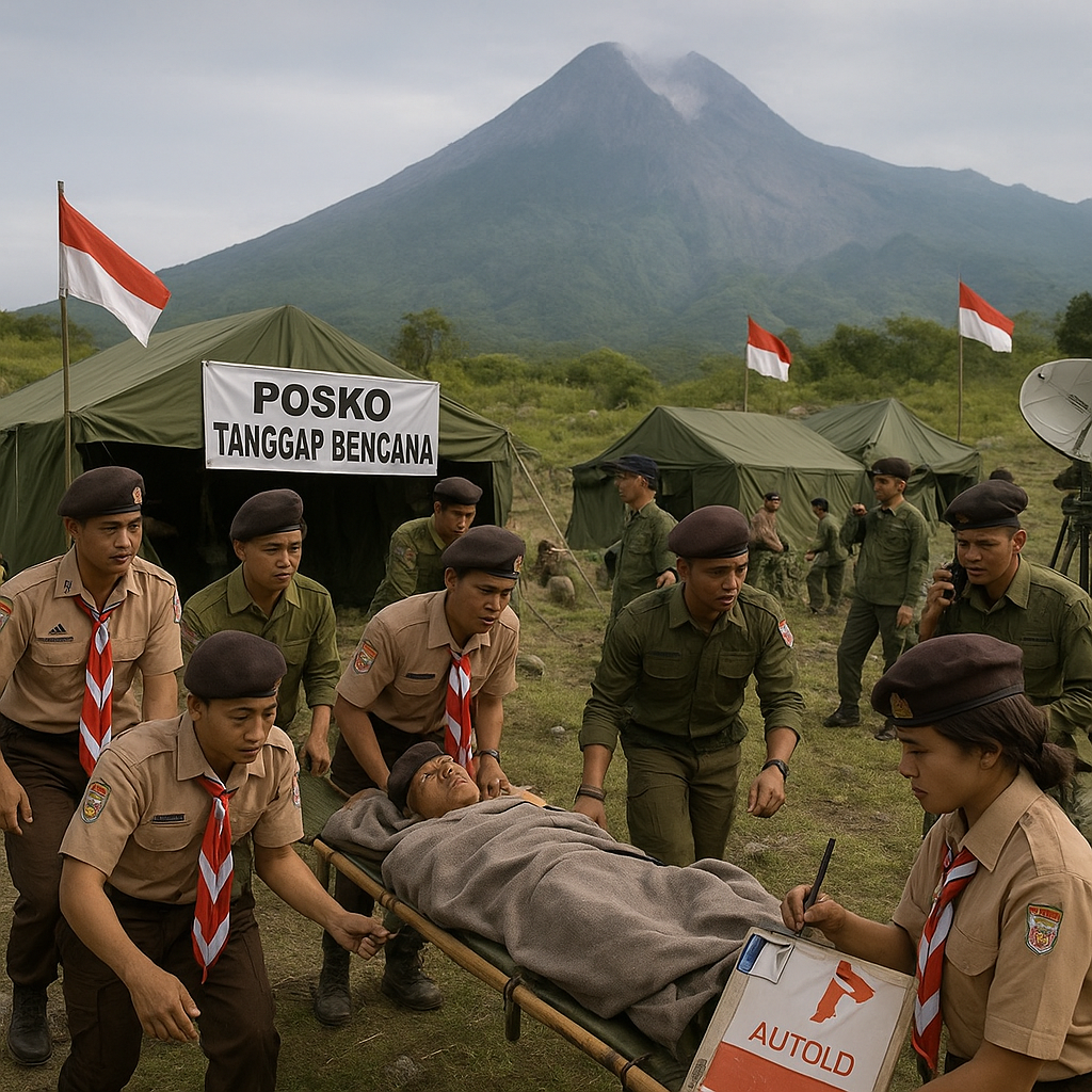 Pramuka dan Resimen Mahasiswa Gelar Latihan Gabungan Tanggap Bencana di Lereng Merapi