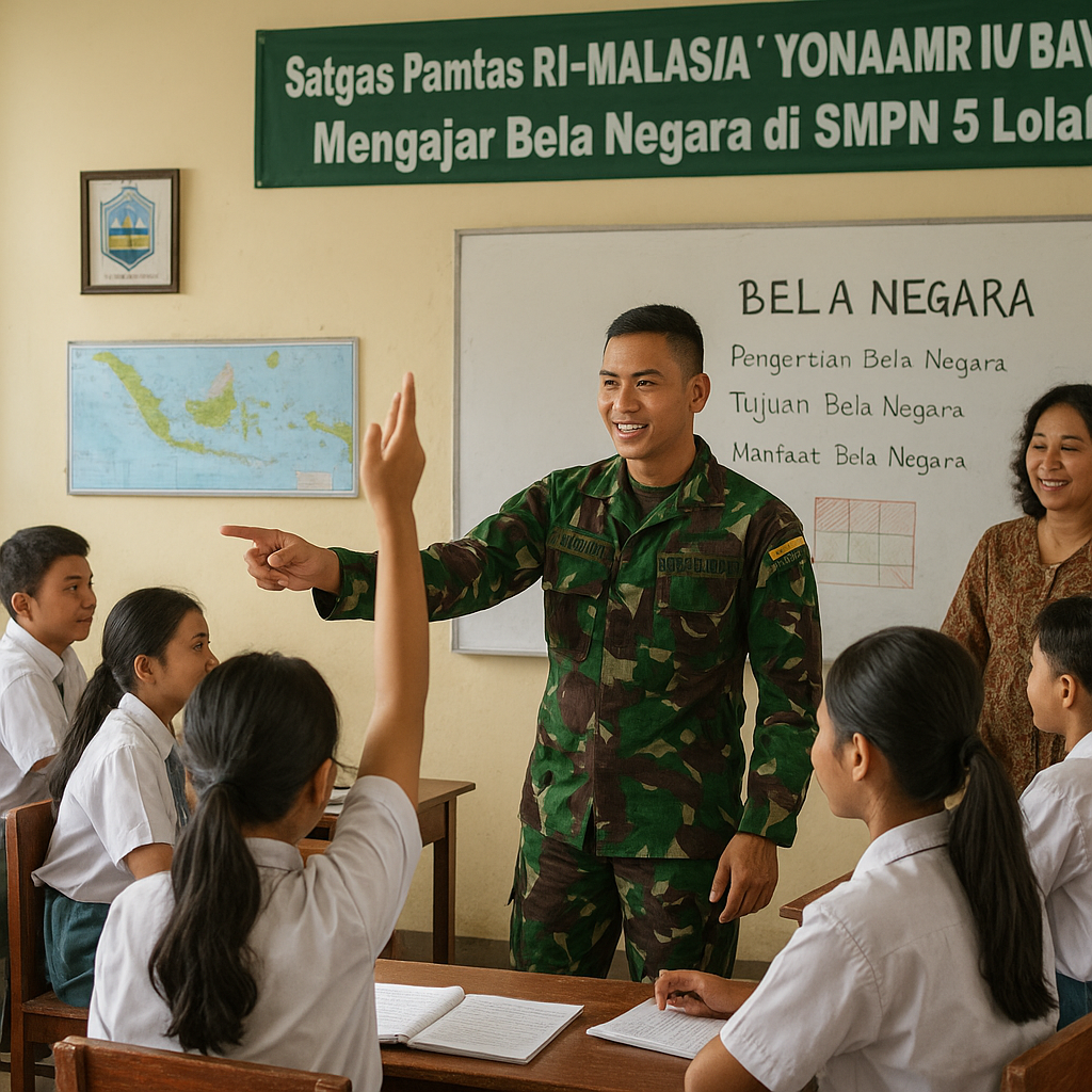 Tanamkan Semangat Nasionalisme, Satgas Pamtas RI–Malaysia Yo...