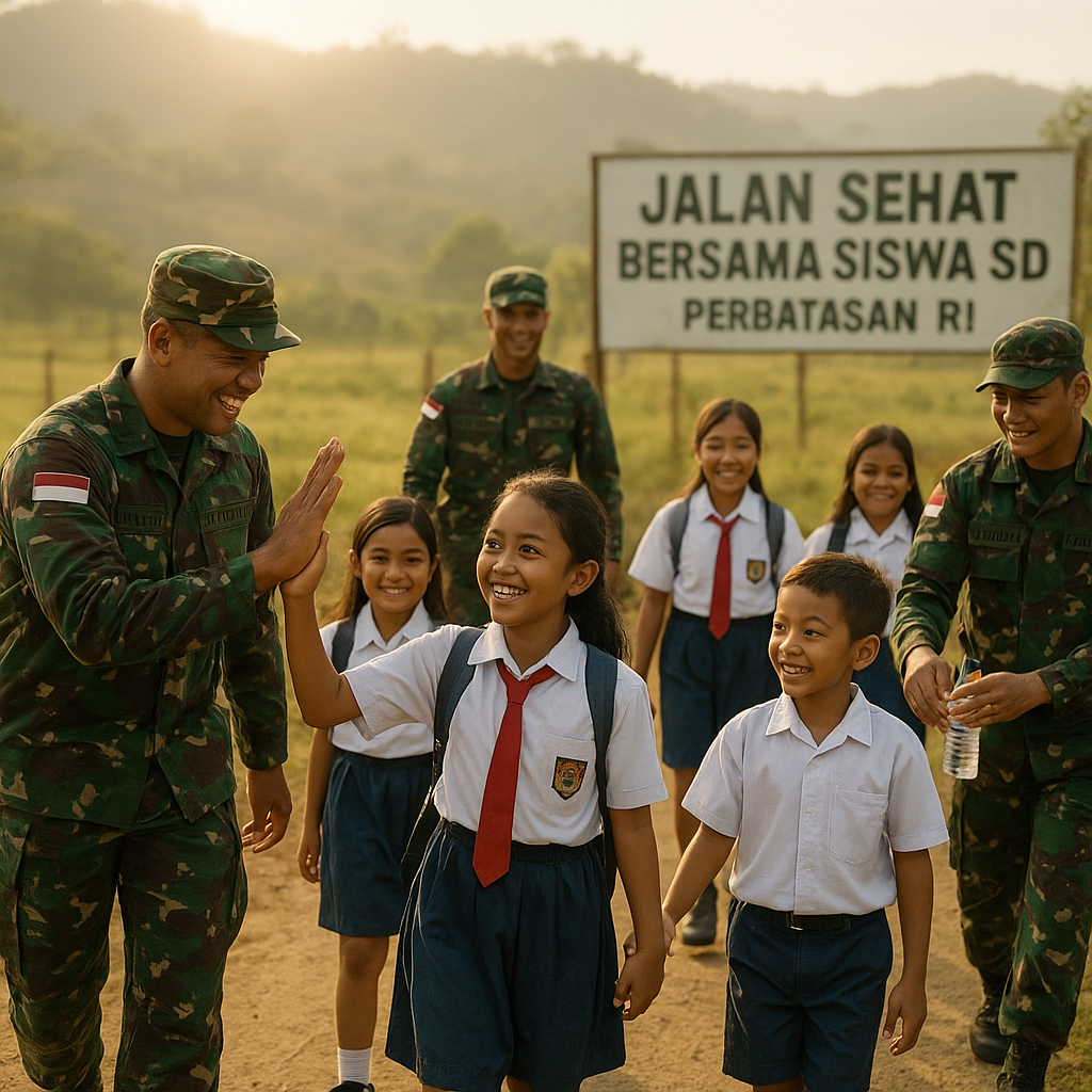 Interaksi Humanis Satgas Yonif 143/TWEJ Jalan Sehat Bersama...